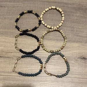Neutral Beaded Stretch Bracelets with Gold Accents